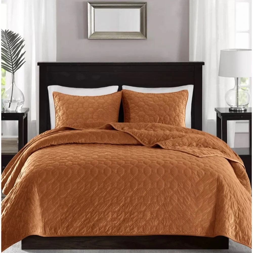 MADISON PARK Harper Quilted Velvet 3-Pc. Quilt Set, Full/Queen